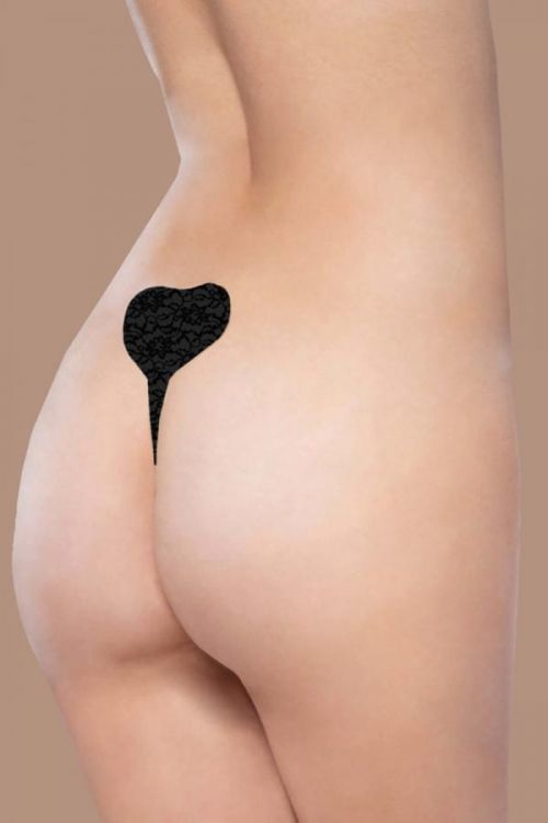 Černé krajkové samodržící tanga Adhesive Thong