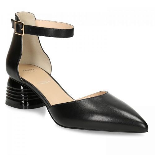 Černé kožené lodičky s páskem u kotníku