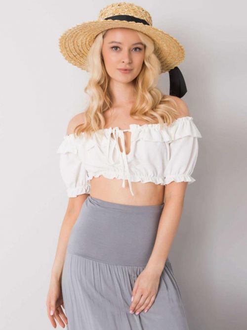 BÍLÝ DÁMSKÝ CROP TOP S VOLÁNY -TW-TP-BI-26718.46-WHITE Velikost: S
