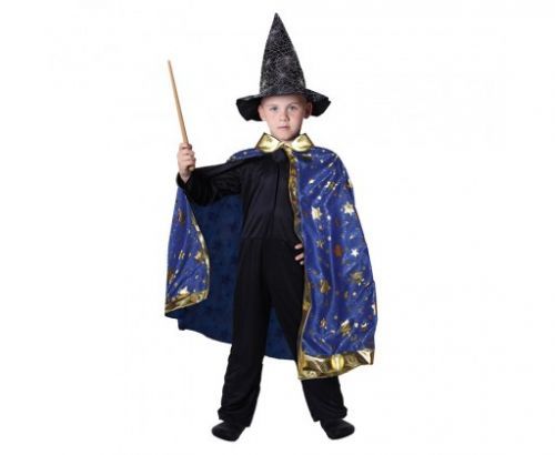 Dětský kouzelnický modrý plášť s hvězdami čarodějnice / Halloween