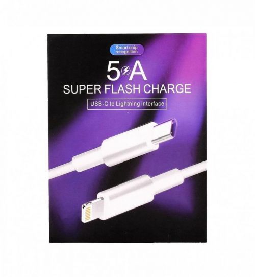 Datový kabel Super Flash Charge USB-C - Lightning 1 m bílý 5A 60168