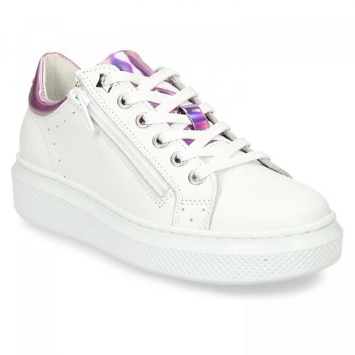 Bílé dívčí kožené tenisky s neonovými detaily