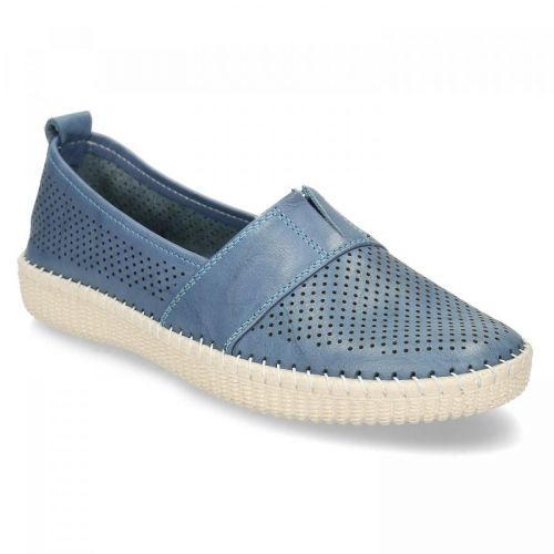 Modrá dámská kožená slip-on obuv s perforací