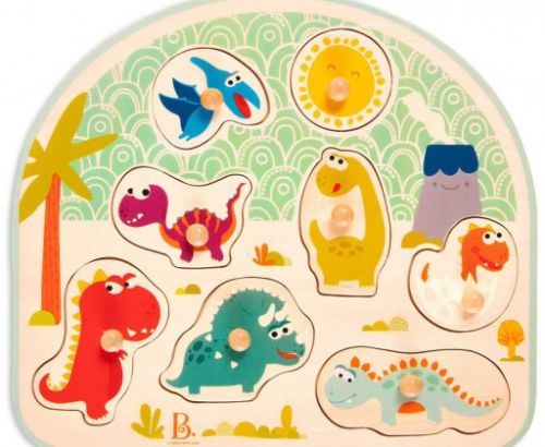B-TOYS DŘEVO Baby puzzle dinosauři vkládací na desce 8 dílků *DŘEVĚNÉ HRAČKY*
