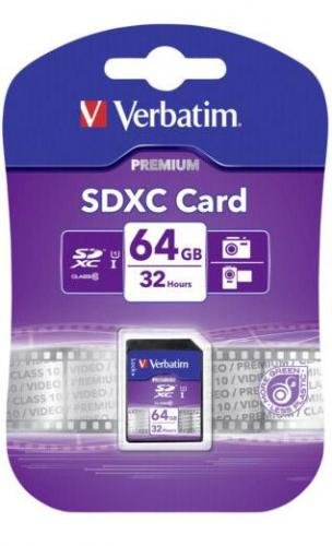 SDXC 64GB paměťová karta PREMIUM UHS-I (U1) (45MB/s), Class 10 Verbatim