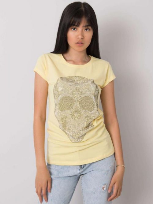 ŽLUTÉ DÁMSKÉ TRIČKO S MOTIVEM LEBKY EM-TS-ES-21-532.18-YELLOW Velikost: S