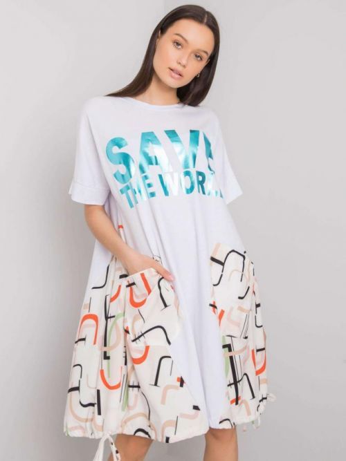 BÍLÉ DÁMSKÉ ŠATY S BÉŽOVÝM VZOREM DHJ-SK-13117.41P-BEIGE Velikost: ONE SIZE