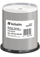CD-R Verbatim DLP 80min. 52x WIDE THERMAL Printable 100-cake