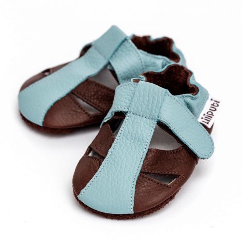Kožené sandálky Liliputi Soft Sandals Mount Blanc - hnědé-modré, S