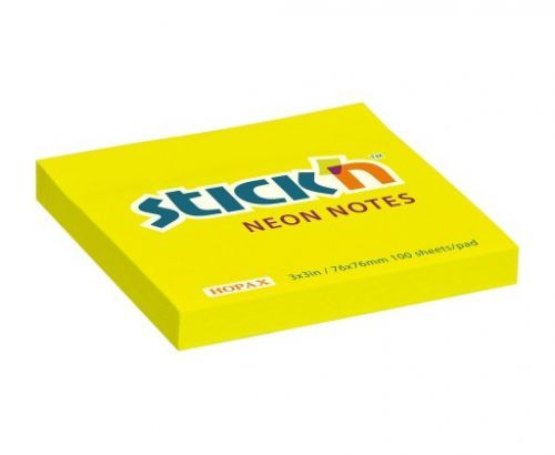 Samolepicí bločky Stick'n by Hopax - 76 x 76 mm / 100 lístků / neon žlutá