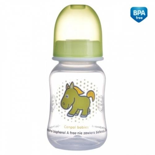 Canpol Babies 59/100 Láhev s potiskem TRANSPARENT 120ml bez BPA zelená
