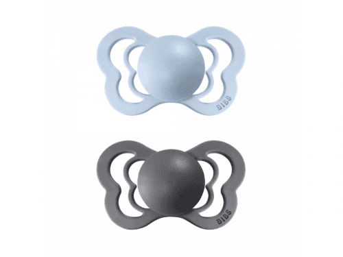 Bibs Dudlíky COUTURE Iron/Baby Blue velikost 2, přír.kaučuk 2ks
