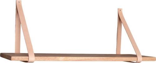 Dřevěná police s hnědými koženými úchytkami House Nordic Forno, 120 x 20 cm