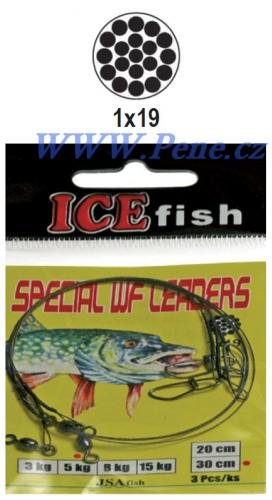 ICE fish Rybářské lanko s karabinkou a obratlíkem 20cm ICE fish 3ks WF