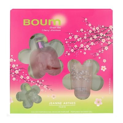 Jeanne Arthes Boum Green Tea Cherry Blossom EDP dárková sada W - parfémovaná voda 100 ml + sprchový gel 100 ml + parfémovaná voda 7 ml