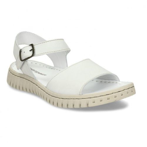 Bílé dámské kožené sandály s přezkou