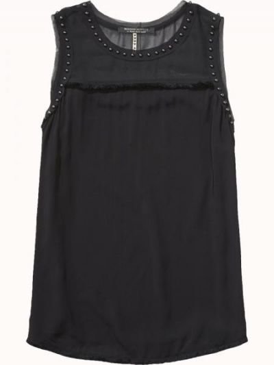 Maison Scotch Viscose tank with fringe and stud details Black 3