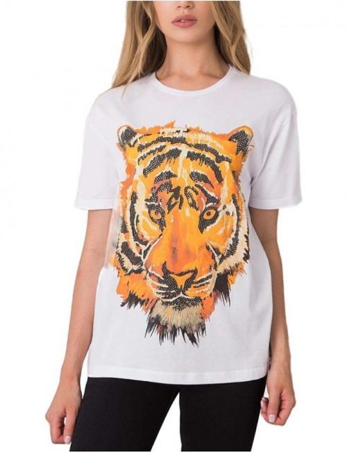 Bílé dámské tričko s potiskem tygra