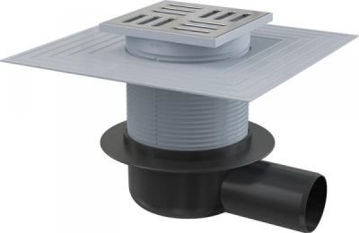 Podlahová vpusť 105 x 105/50 boční snížená APV26C AlcaPlast, límec, suchá zápachová, nerez / APV26C