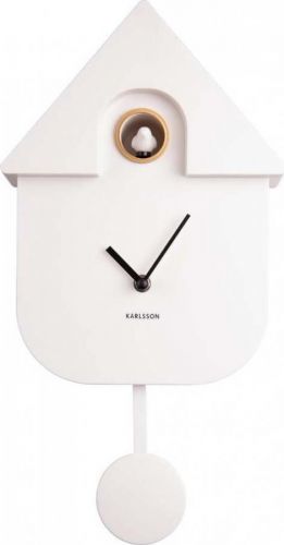 Bílé nástěnné kyvadlové hodiny Karlsson Modern Cuckoo, 21,5 x 41,5 cm