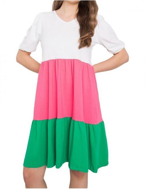 Ležérní šaty kylie - bílá-růžová-zelená