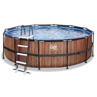 Bazén EXIT Wood ø450x122cm s filtračním čerpadlem, hnědý