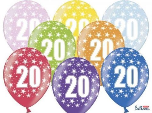 Silné Balónky 30 cm metalické mix - Birthday No.20 - PartyDeco