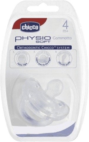 Silikonový ortodontický dudlík Physio Soft 0-6m Chicco, transparentní