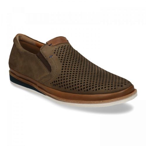 Hnědá pánská kožená slip-on obuv s perforací