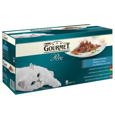 Multipack Gourmet Perle 60 x 85 g - Kuřecí, Hovězí, Losos a Králičí