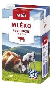 Mléko plnotučné Tatra 3,5% 1L s víčkem / prodej pouze po balení 6ks