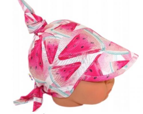 Baby Nellys Baby Nellys Dětský bavlněný šátek s kšiltem na zavazování, meloun - růžová univerzální