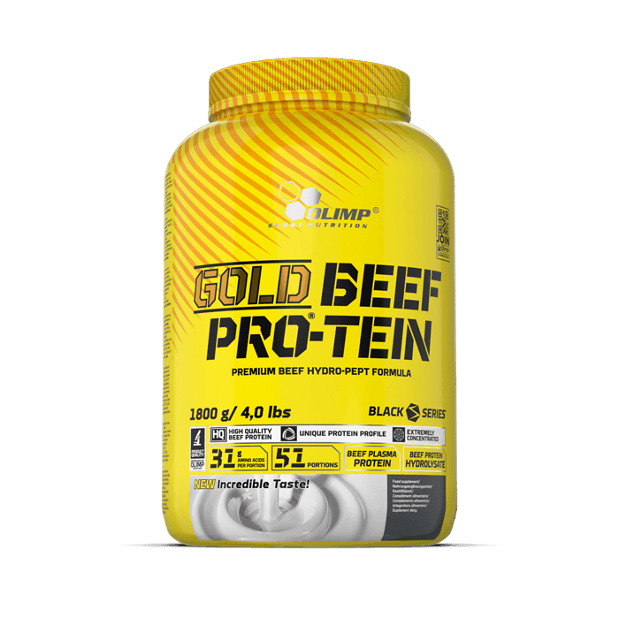Olimp Gold Beef Protein 1800 g, hydrolyzát hovězí býlkoviny s bioaktivními peptidy z hovězí plazmy, Cookies Cream