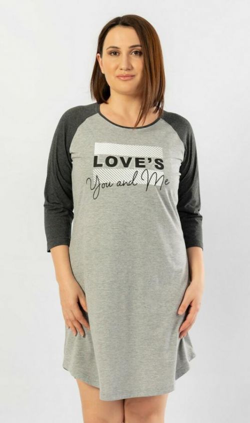 Dámská noční košile s tříčtvrtečním rukávem You and me - tmavě šedá 1XL
