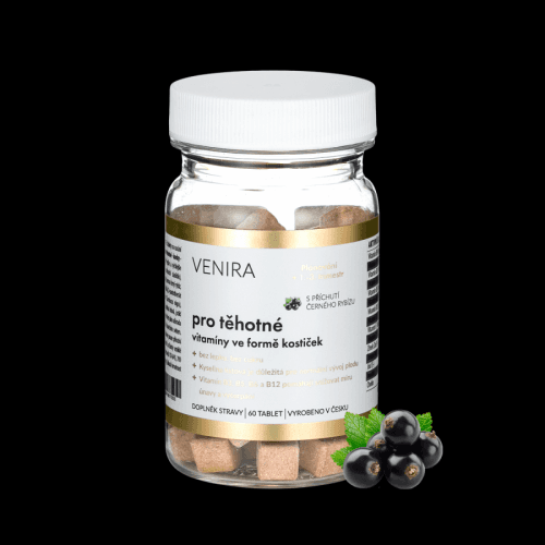Venira Vitamíny pro těhotné ženy 1.-3. trimestr ve formě kostiček černý rybíz 60 kapslí