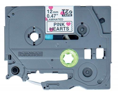 Brother - TZE-MPPH31 páska s růžovými srdci / černá (12mm, 4m)