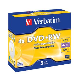 DVD+RW 4.7GB Verbatim-Plus 4x slim color (5-Pack)