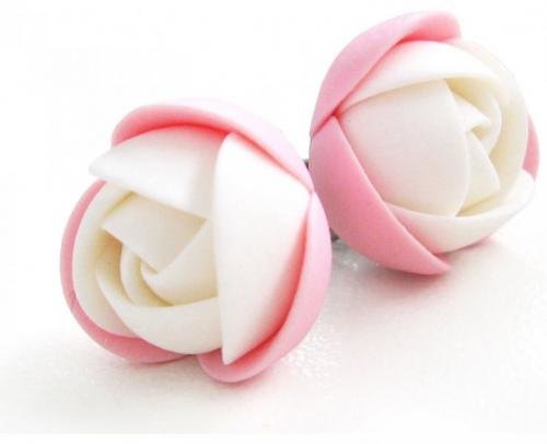 Troli Růžovo-bílé náušnice puzetky kytičky