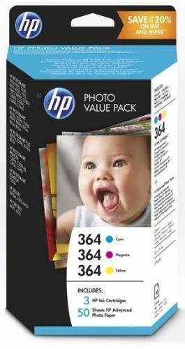 HP 364 Photo Value Pack CMY Ink + 10x15 foto paper, T9D88EE
