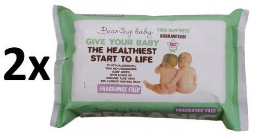 Beaming Baby Organické čistící ubrousky bez vůně, 2 x 72 ks