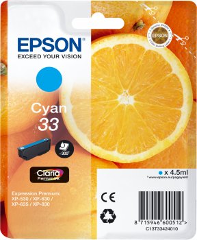 EPSON Singlepack Cyan 33 Claria Premium Ink