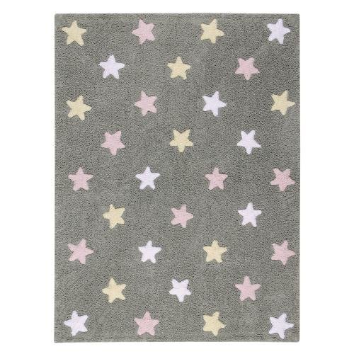Šedý bavlněný ručně vyráběný koberec Lorena Canals Tricolor Stars, 120 x 160 cm