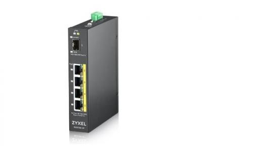 Zyxel RGS100-5P, 5-port Gigabit switch: 4x GbE + 1x SFP, PoE (802.3at, 30W), Power budget 120W, DIN rail/Wall mount, IP3