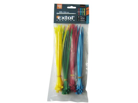 EXTOL PREMIUM pásky stahovací barevné, 200x3,6mm, 100ks, (4x25ks), 4 barvy, nylon
