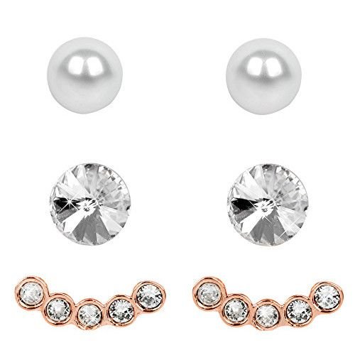 Levien Náušnice Set Ear Cuff 4 v 1 Rose Gold Crystal White