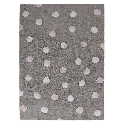 Šedý bavlněný ručně vyráběný koberec s růžovými puntíky Lorena Canals Polka, 120 x 160 cm