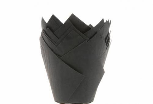 Černé papírové košíčky na muffiny tulipán 200ks - House of Marie