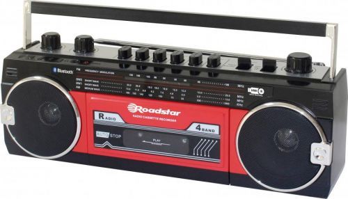 Přenosný přehrávač kazet Walkman Roadstar RCR-3025EBT/RD, na dotek výrazná tlačítka, funkce nahrávání, včetně mikrofonu, červená, černá
