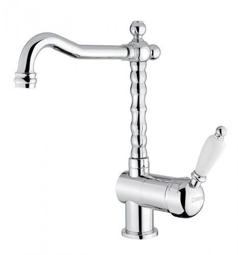 KIRKÉ stojánková dřezová baterie, bílá páčka, chrom