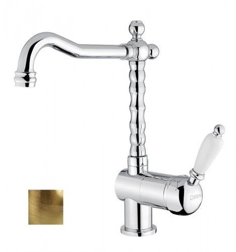 KIRKÉ stojánková dřezová baterie, bílá páčka, bronz